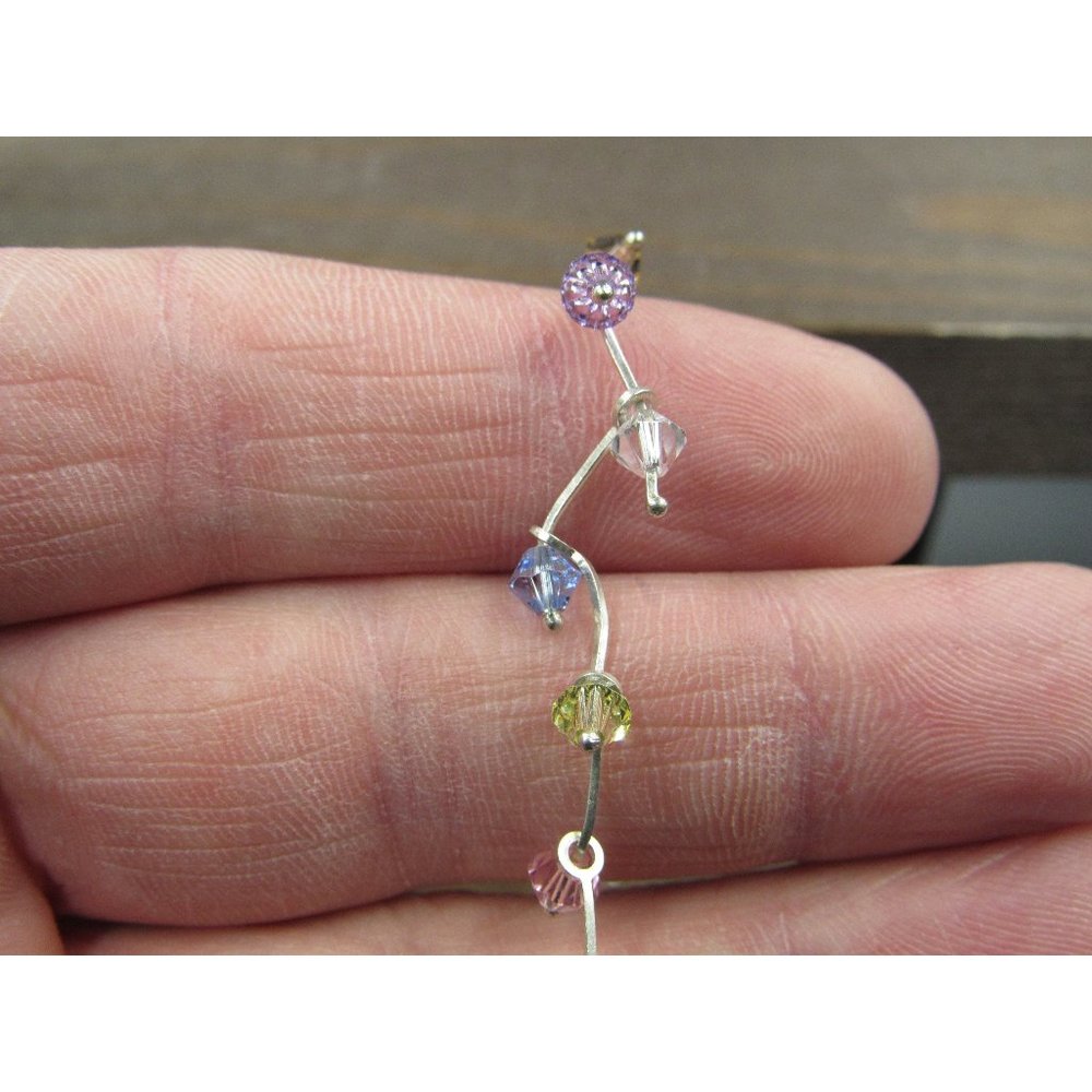 7 Inch Sterling Silver Colorful Crystals Rustic Bracelet